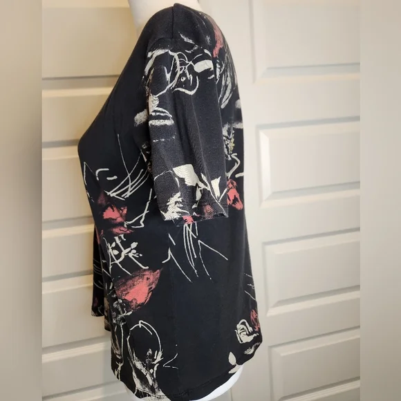 Jess & Jane Embelished Short Sleeve Cotton Blouse Shirt Rhinestone Floral Sz M - Picture 4 of 11